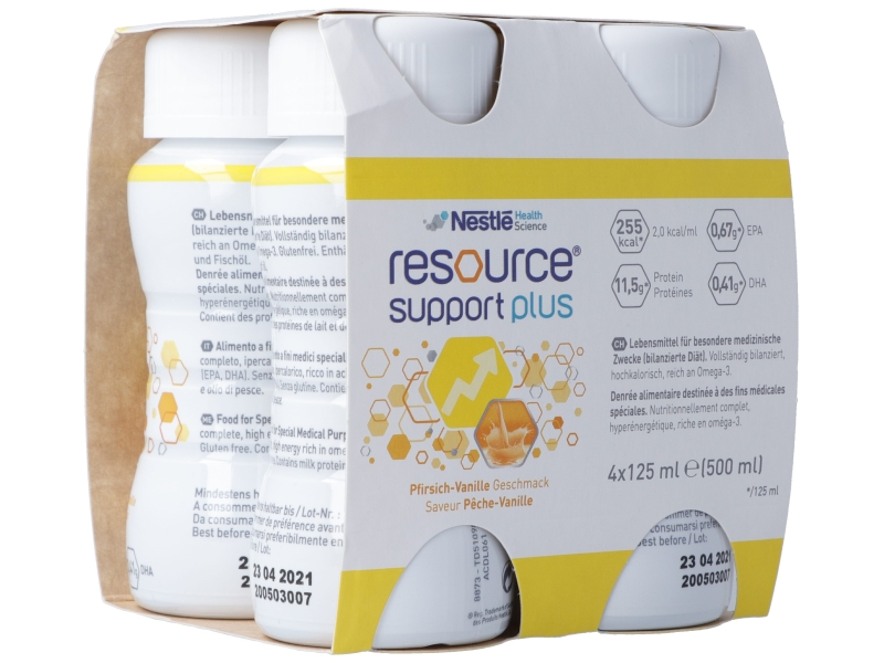 RESOURCE support Plus pêche-vanille 4 flacons de 125 ml