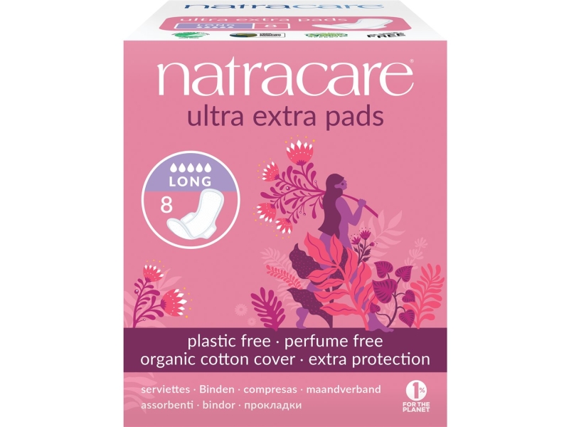 NATRACARE Serviettes naturelles avec ailettes ultra extra longues 8 Pièces