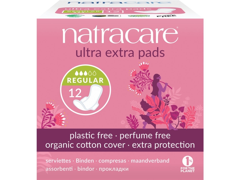 NATRACARE Serviettes naturelles avec ailettes ultra extra normal 12 Pièces